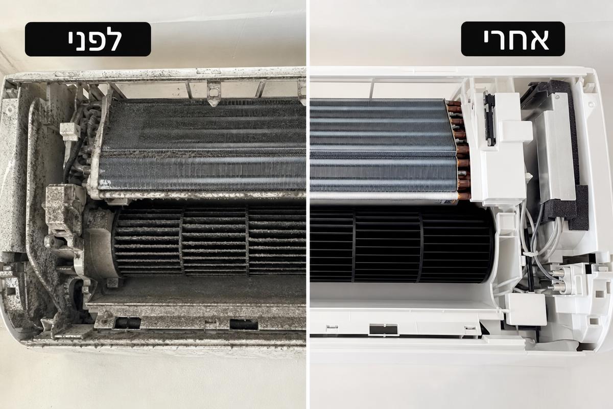 פנים המזגן לפני ואחרי ניקוי