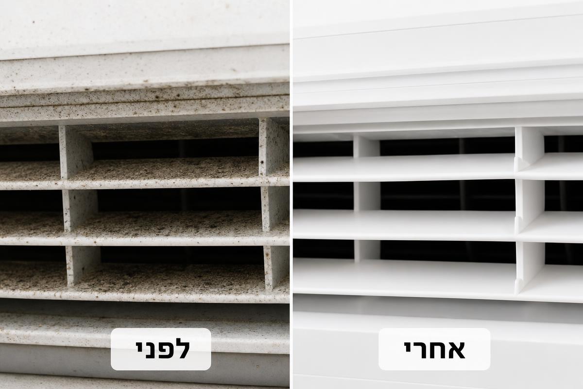 תריסי מזגן מכוסים עובש לעומת תריסים נקיים